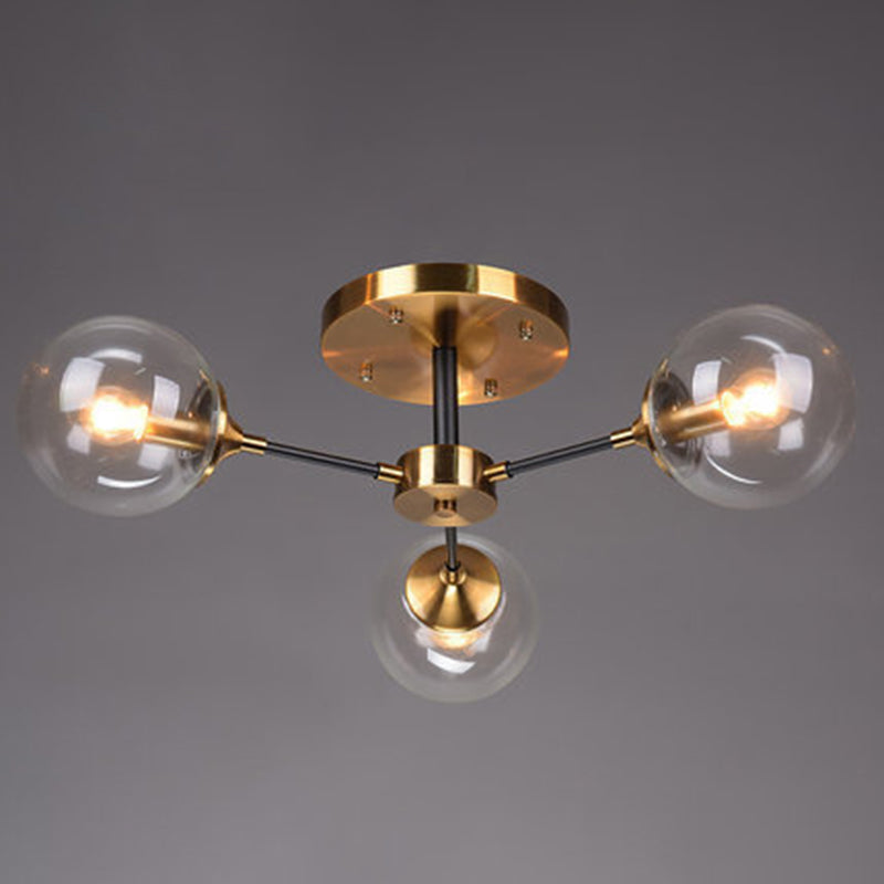 Sputnik Flush Mount Ceiling Light Ultra-Contemporary Stained Glass Ceiling Mount Chandelier for Bedroom 3 Clear Clearhalo 'Ceiling Lights' 'Close To Ceiling Lights' 'Close to ceiling' 'Semi-flushmount' Lighting' 2588453