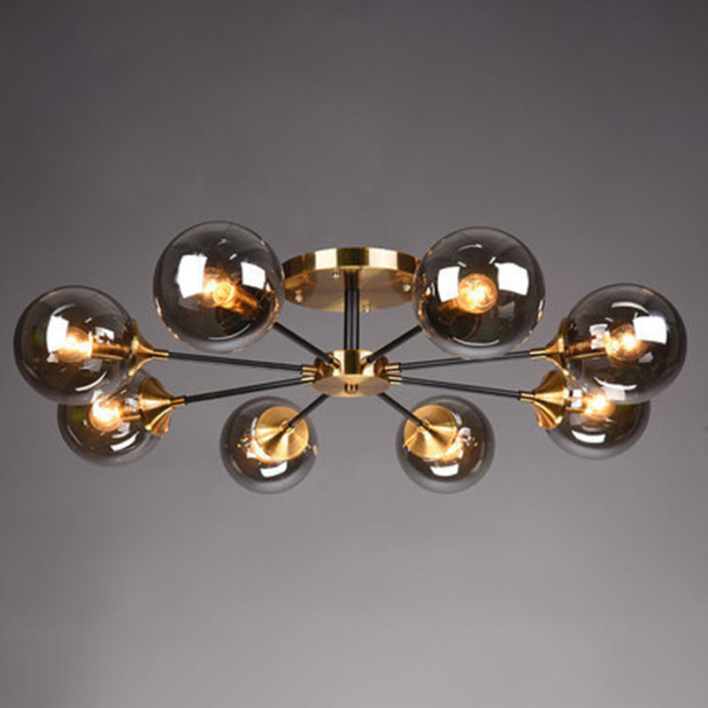 Sputnik Flush Mount Ceiling Light Ultra-Contemporary Stained Glass Ceiling Mount Chandelier for Bedroom 8 Smoke Gray Clearhalo 'Ceiling Lights' 'Close To Ceiling Lights' 'Close to ceiling' 'Semi-flushmount' Lighting' 2588454