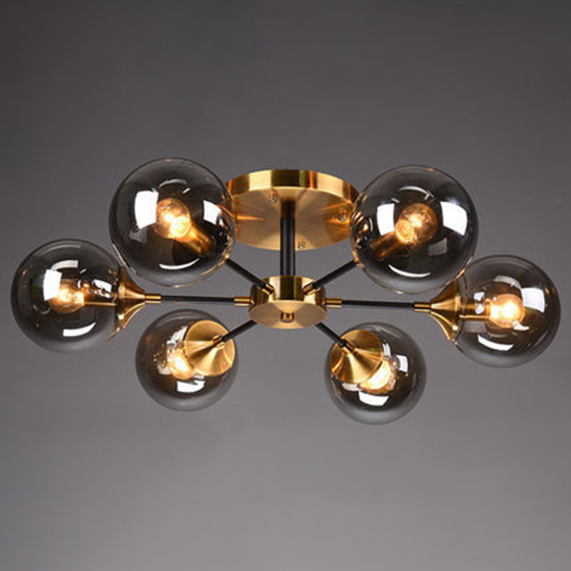 Sputnik Flush Mount Ceiling Light Ultra-Contemporary Stained Glass Ceiling Mount Chandelier for Bedroom 6 Smoke Gray Clearhalo 'Ceiling Lights' 'Close To Ceiling Lights' 'Close to ceiling' 'Semi-flushmount' Lighting' 2588455