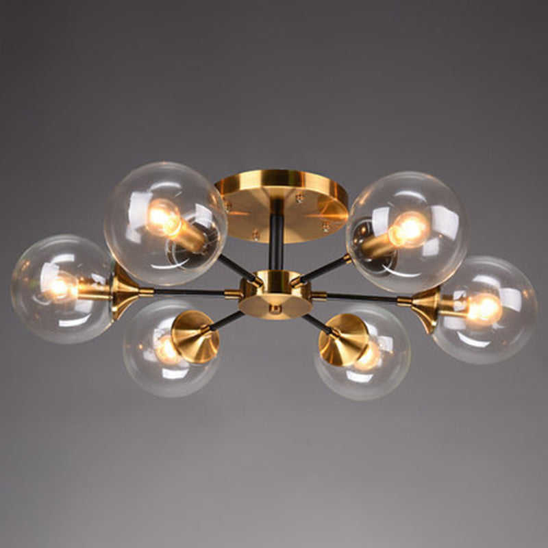 Sputnik Flush Mount Ceiling Light Ultra-Contemporary Stained Glass Ceiling Mount Chandelier for Bedroom 6 Clear Clearhalo 'Ceiling Lights' 'Close To Ceiling Lights' 'Close to ceiling' 'Semi-flushmount' Lighting' 2588456