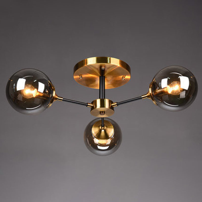 Sputnik Flush Mount Ceiling Light Ultra-Contemporary Stained Glass Ceiling Mount Chandelier for Bedroom 3 Smoke Gray Clearhalo 'Ceiling Lights' 'Close To Ceiling Lights' 'Close to ceiling' 'Semi-flushmount' Lighting' 2588457