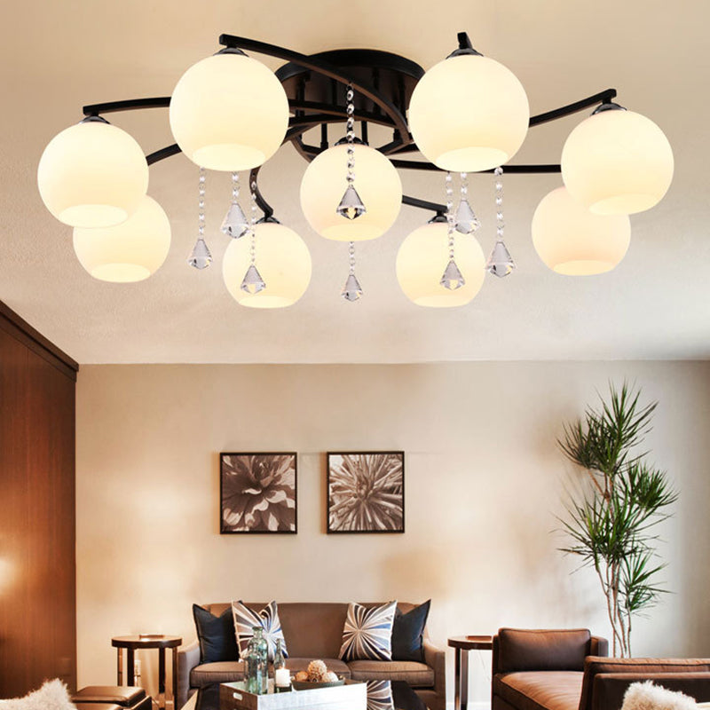 Round Flush Mount Ceiling Light Modernist Frosted White Glass Ceiling Flush Mount for Living Room 9 Black Clearhalo 'Ceiling Lights' 'Close To Ceiling Lights' 'Close to ceiling' 'Semi-flushmount' Lighting' 2588467