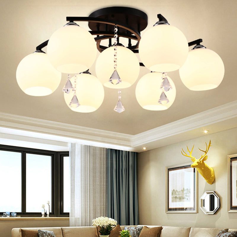 Round Flush Mount Ceiling Light Modernist Frosted White Glass Ceiling Flush Mount for Living Room 7 Black Clearhalo 'Ceiling Lights' 'Close To Ceiling Lights' 'Close to ceiling' 'Semi-flushmount' Lighting' 2588468