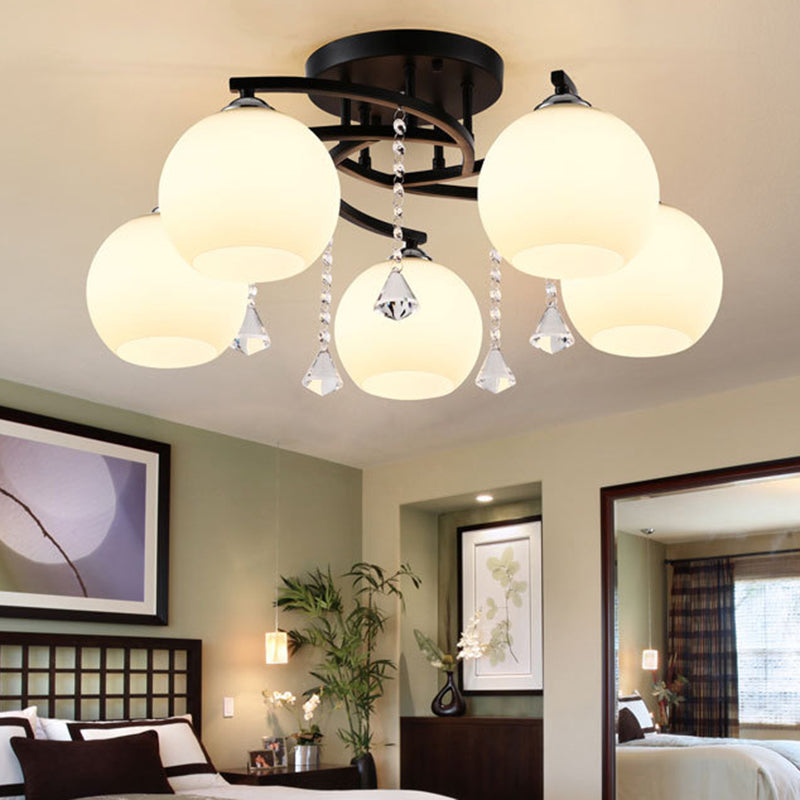 Round Flush Mount Ceiling Light Modernist Frosted White Glass Ceiling Flush Mount for Living Room 5 Black Clearhalo 'Ceiling Lights' 'Close To Ceiling Lights' 'Close to ceiling' 'Semi-flushmount' Lighting' 2588470