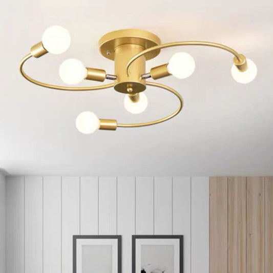 Spherical Semi Flush Light Fixtures Ultra-Contemporary 6 Lights White Glass Ceiling Mount Chandelier for Bedroom Clearhalo 'Ceiling Lights' 'Close To Ceiling Lights' 'Close to ceiling' 'Semi-flushmount' Lighting' 2588472