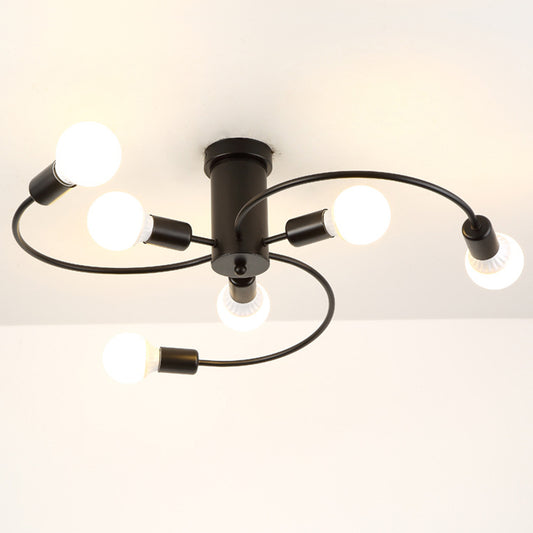 Spherical Semi Flush Light Fixtures Ultra-Contemporary 6 Lights White Glass Ceiling Mount Chandelier for Bedroom Black Clearhalo 'Ceiling Lights' 'Close To Ceiling Lights' 'Close to ceiling' 'Semi-flushmount' Lighting' 2588473