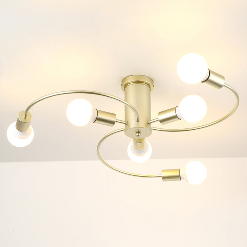 Spherical Semi Flush Light Fixtures Ultra-Contemporary 6 Lights White Glass Ceiling Mount Chandelier for Bedroom Gold Clearhalo 'Ceiling Lights' 'Close To Ceiling Lights' 'Close to ceiling' 'Semi-flushmount' Lighting' 2588474