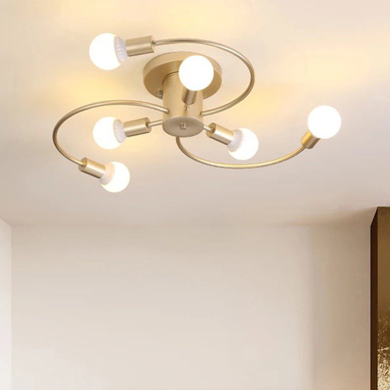 Spherical Semi Flush Light Fixtures Ultra-Contemporary 6 Lights White Glass Ceiling Mount Chandelier for Bedroom Clearhalo 'Ceiling Lights' 'Close To Ceiling Lights' 'Close to ceiling' 'Semi-flushmount' Lighting' 2588475