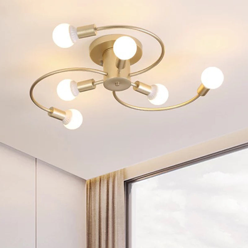Spherical Semi Flush Light Fixtures Ultra-Contemporary 6 Lights White Glass Ceiling Mount Chandelier for Bedroom Clearhalo 'Ceiling Lights' 'Close To Ceiling Lights' 'Close to ceiling' 'Semi-flushmount' Lighting' 2588476
