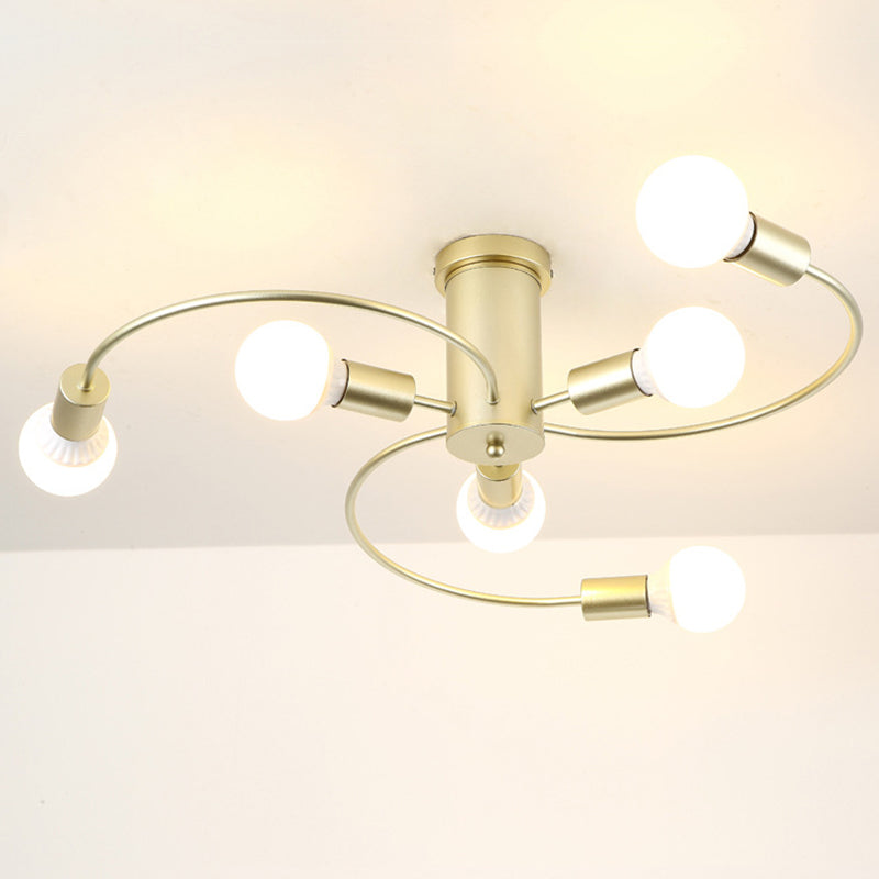 Spherical Semi Flush Light Fixtures Ultra-Contemporary 6 Lights White Glass Ceiling Mount Chandelier for Bedroom Clearhalo 'Ceiling Lights' 'Close To Ceiling Lights' 'Close to ceiling' 'Semi-flushmount' Lighting' 2588478