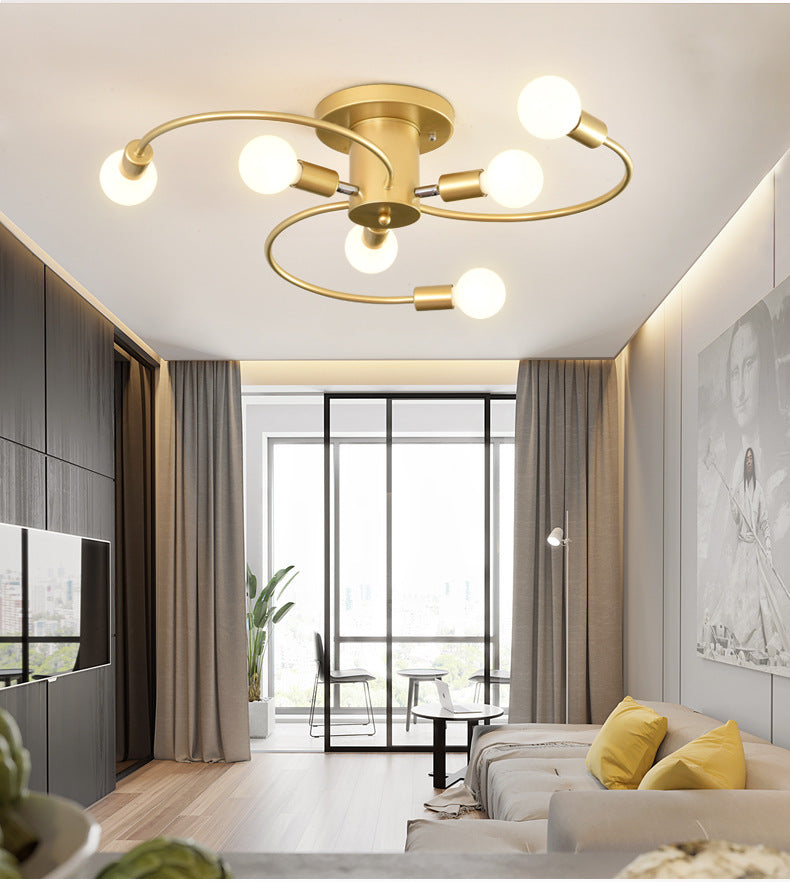 Spherical Semi Flush Light Fixtures Ultra-Contemporary 6 Lights White Glass Ceiling Mount Chandelier for Bedroom Clearhalo 'Ceiling Lights' 'Close To Ceiling Lights' 'Close to ceiling' 'Semi-flushmount' Lighting' 2588479