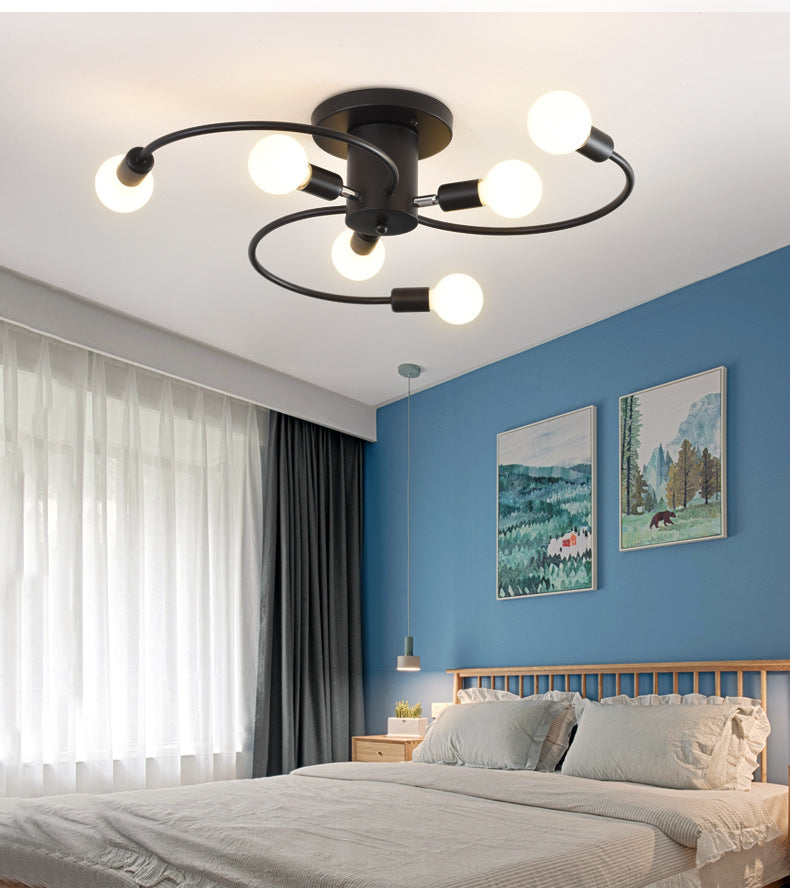 Spherical Semi Flush Light Fixtures Ultra-Contemporary 6 Lights White Glass Ceiling Mount Chandelier for Bedroom Clearhalo 'Ceiling Lights' 'Close To Ceiling Lights' 'Close to ceiling' 'Semi-flushmount' Lighting' 2588480