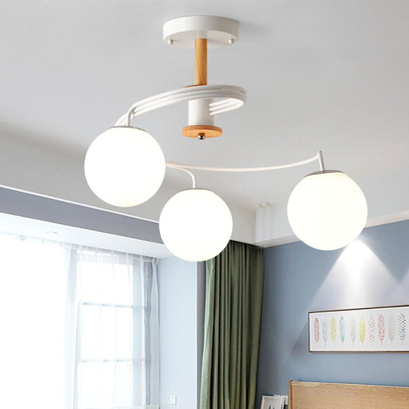 Globe Semi Flush Mount Light Fixture Ultra-Contemporary Milk Glass Ceiling Light Fixture for Living Room 3 White Clearhalo 'Ceiling Lights' 'Close To Ceiling Lights' 'Close to ceiling' 'Semi-flushmount' Lighting' 2588499