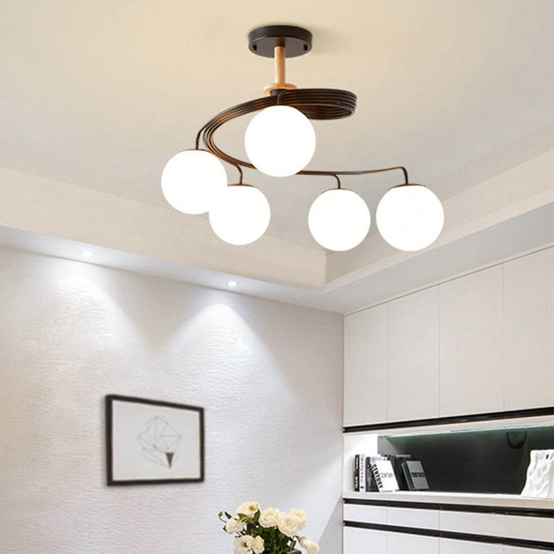 Globe Semi Flush Mount Light Fixture Ultra-Contemporary Milk Glass Ceiling Light Fixture for Living Room