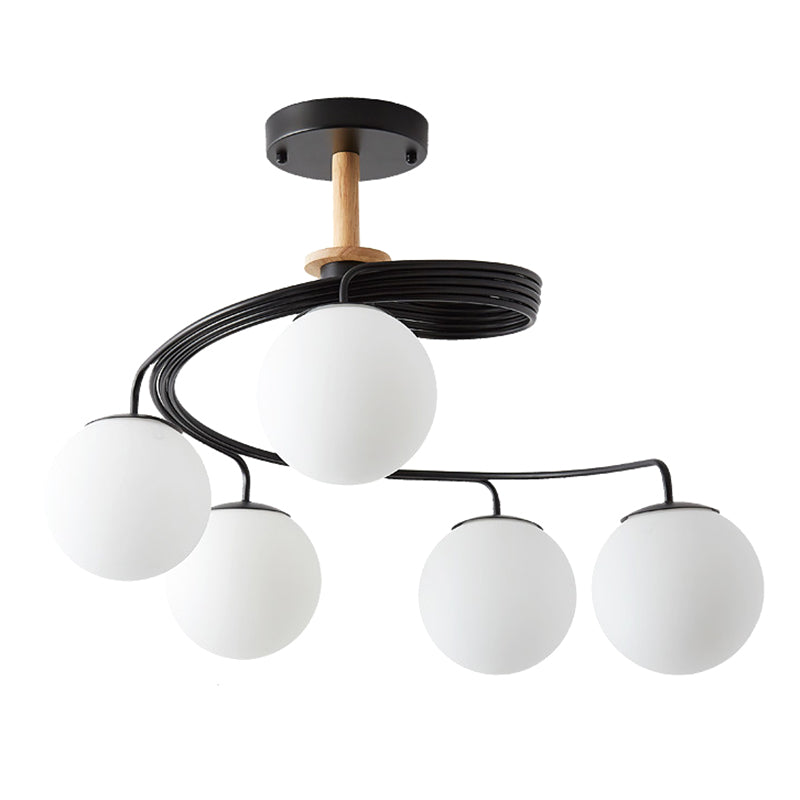 Globe Semi Flush Mount Light Fixture Ultra-Contemporary Milk Glass Ceiling Light Fixture for Living Room 5 Black Clearhalo 'Ceiling Lights' 'Close To Ceiling Lights' 'Close to ceiling' 'Semi-flushmount' Lighting' 2588501