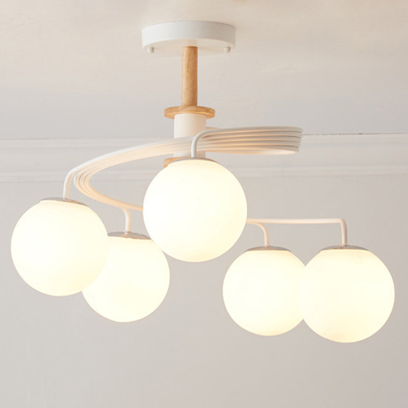 Globe Semi Flush Mount Light Fixture Ultra-Contemporary Milk Glass Ceiling Light Fixture for Living Room 5 White Clearhalo 'Ceiling Lights' 'Close To Ceiling Lights' 'Close to ceiling' 'Semi-flushmount' Lighting' 2588503