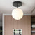 Sphere Semi Flush Chandelier Contemporary 1 Light Frosted Glass Ceiling Mounted Fixture for Hallway Black Clearhalo 'Ceiling Lights' 'Close To Ceiling Lights' 'Close to ceiling' 'Semi-flushmount' Lighting' 2588507