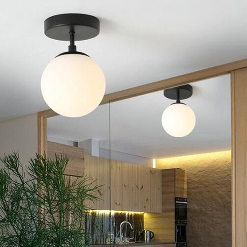 Sphere Semi Flush Chandelier Contemporary 1 Light Frosted Glass Ceiling Mounted Fixture for Hallway Clearhalo 'Ceiling Lights' 'Close To Ceiling Lights' 'Close to ceiling' 'Semi-flushmount' Lighting' 2588509