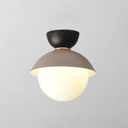 Round Flush Mount Ceiling Light Modernist 1 Light White Glass Ceiling Light Fixtures for Hallway Black-Gray Clearhalo 'Ceiling Lights' 'Close To Ceiling Lights' 'Close to ceiling' 'Semi-flushmount' Lighting' 2588513