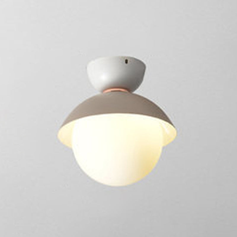 Round Flush Mount Ceiling Light Modernist 1 Light White Glass Ceiling Light Fixtures for Hallway White-Gray Clearhalo 'Ceiling Lights' 'Close To Ceiling Lights' 'Close to ceiling' 'Semi-flushmount' Lighting' 2588516
