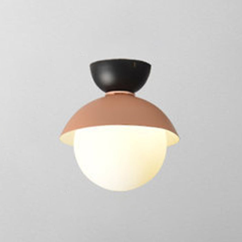 Round Flush Mount Ceiling Light Modernist 1 Light White Glass Ceiling Light Fixtures for Hallway Pink-Black Clearhalo 'Ceiling Lights' 'Close To Ceiling Lights' 'Close to ceiling' 'Semi-flushmount' Lighting' 2588520