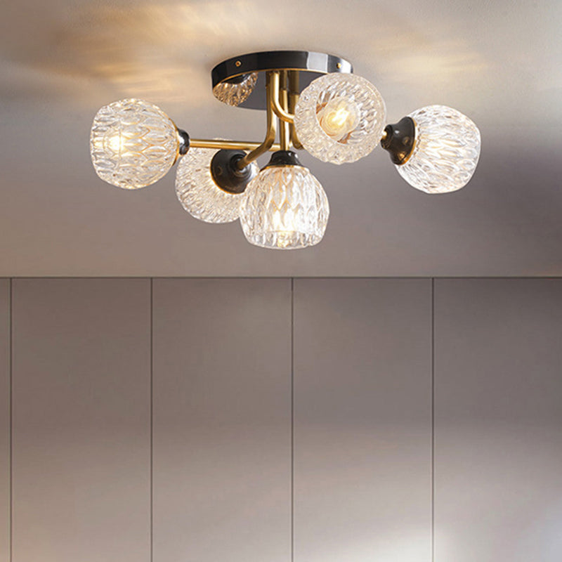 Bowl Semi Flush Chandelier Ultra-Contemporary 5 Lights Ribbed Glass Ceiling Light Fixtures for Bedroom Clearhalo 'Ceiling Lights' 'Close To Ceiling Lights' 'Close to ceiling' 'Semi-flushmount' Lighting' 2588527