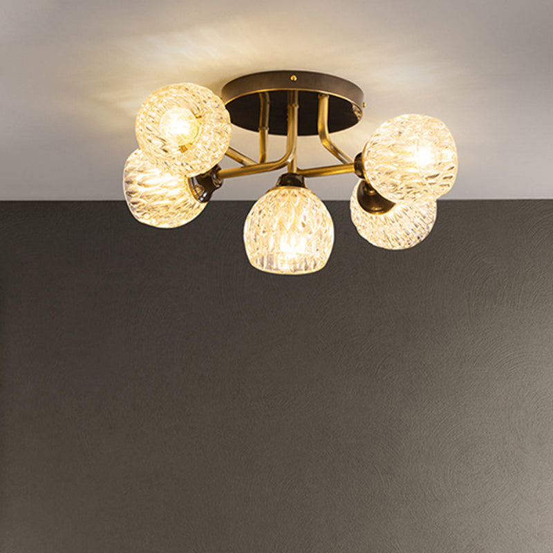 Bowl Semi Flush Chandelier Ultra-Contemporary 5 Lights Ribbed Glass Ceiling Light Fixtures for Bedroom Clearhalo 'Ceiling Lights' 'Close To Ceiling Lights' 'Close to ceiling' 'Semi-flushmount' Lighting' 2588528