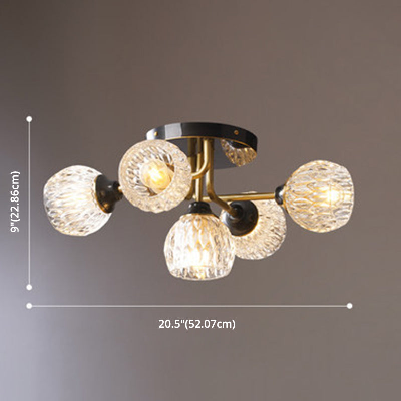 Bowl Semi Flush Chandelier Ultra-Contemporary 5 Lights Ribbed Glass Ceiling Light Fixtures for Bedroom Clearhalo 'Ceiling Lights' 'Close To Ceiling Lights' 'Close to ceiling' 'Semi-flushmount' Lighting' 2588531