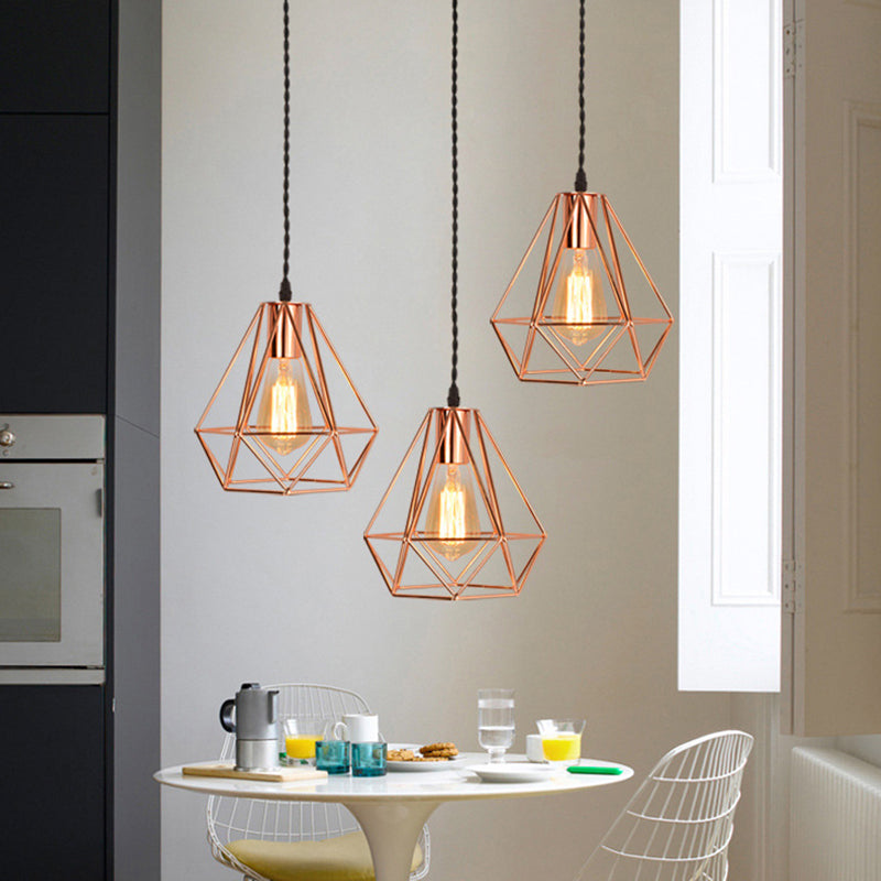 Diamond Iron Cluster Pendant Lighting Post-Modern Restaurant Hanging Lamp in Rose Gold Clearhalo 'Art Deco Pendants' 'Cast Iron' 'Ceiling Lights' 'Ceramic' 'Crystal' 'Industrial Pendants' 'Industrial' 'Metal' 'Middle Century Pendants' 'Pendant Lights' 'Pendants' 'Tiffany' Lighting' 2588547