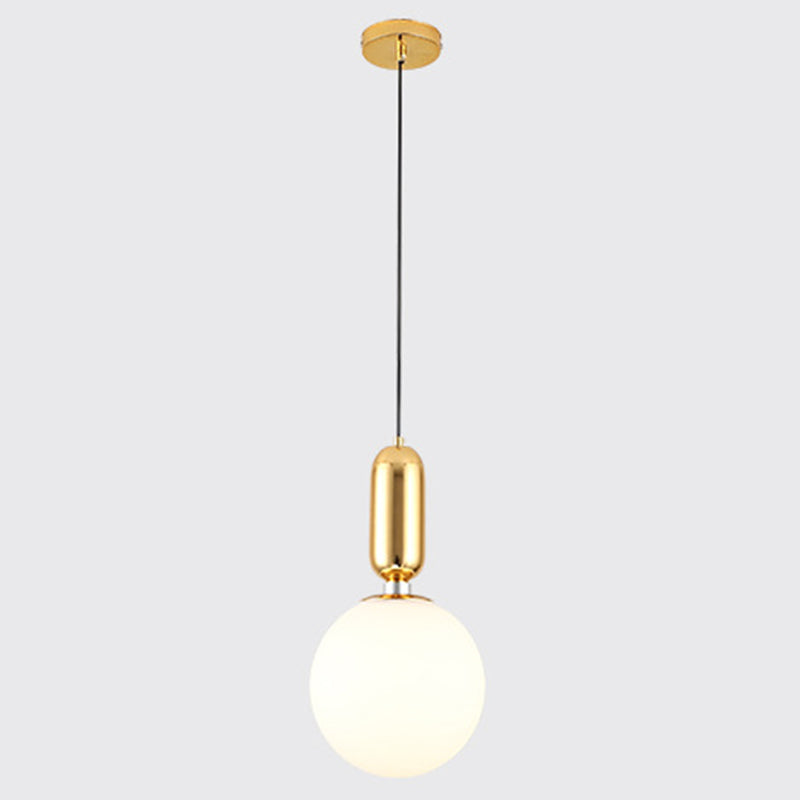 Mid-Century Design Globe Hanging Lamp Opal Frosted Glass Shade 1 Light Pendant Light Gold 10" Clearhalo 'Ceiling Lights' 'Modern Pendants' 'Modern' 'Pendant Lights' 'Pendants' Lighting' 2588553