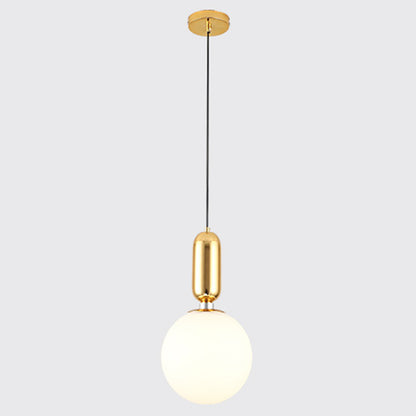 Mid-Century Design Globe Hanging Lamp Opal Frosted Glass Shade 1 Light Pendant Light Gold 10" Clearhalo 'Ceiling Lights' 'Modern Pendants' 'Modern' 'Pendant Lights' 'Pendants' Lighting' 2588553