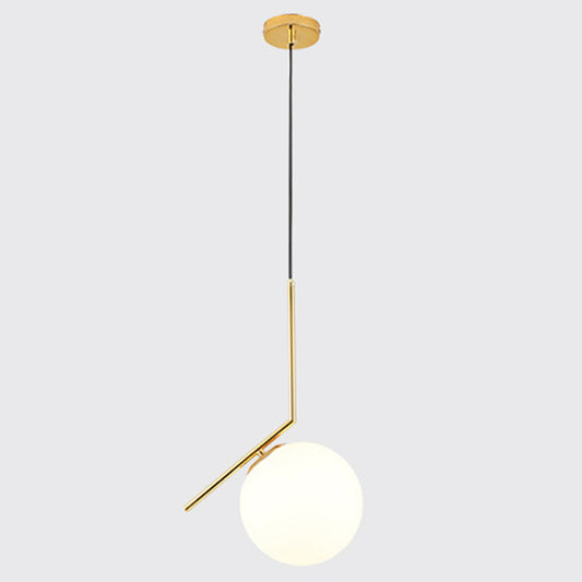 Mid-Century Design Globe Hanging Lamp Opal Frosted Glass Shade 1 Light Pendant Light Gold 11" Clearhalo 'Ceiling Lights' 'Modern Pendants' 'Modern' 'Pendant Lights' 'Pendants' Lighting' 2588556