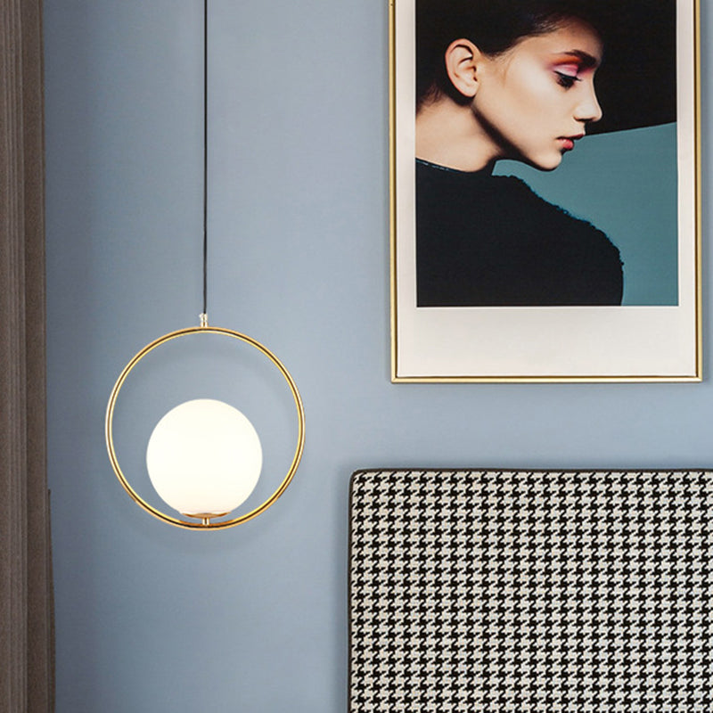 Mid-Century Design Globe Hanging Lamp Opal Frosted Glass Shade 1 Light Pendant Light Clearhalo 'Ceiling Lights' 'Modern Pendants' 'Modern' 'Pendant Lights' 'Pendants' Lighting' 2588557