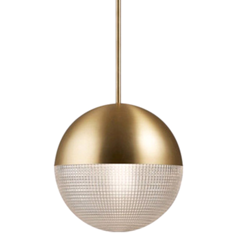 Metal 1-Light Pendant Light Mid-Century Modern Spherical Prismatic Glass Hanging Lamp Gold Clearhalo 'Ceiling Lights' 'Modern Pendants' 'Modern' 'Pendant Lights' 'Pendants' Lighting' 2588564
