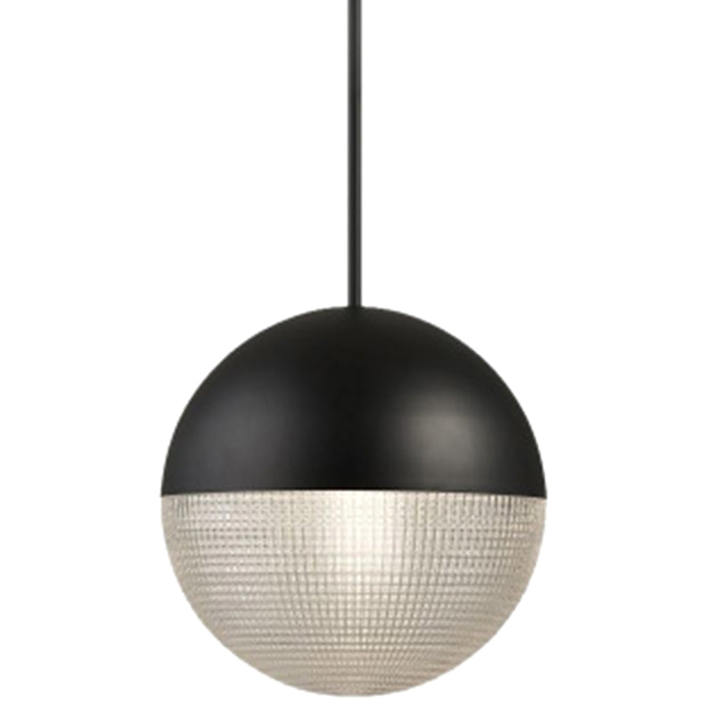 Metal 1-Light Pendant Light Mid-Century Modern Spherical Prismatic Glass Hanging Lamp Black Clearhalo 'Ceiling Lights' 'Modern Pendants' 'Modern' 'Pendant Lights' 'Pendants' Lighting' 2588565