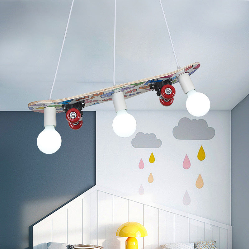 Skateboard Shaped Chandelier Lamp Wood Cartoon 3 Lights Chandelier Lighting Fixture in Red/Blue Clearhalo 'Ceiling Lights' 'Chandeliers' Lighting' options 258857