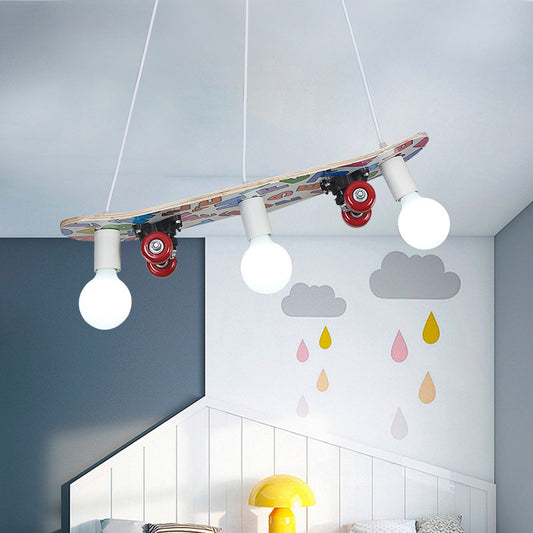 Skateboard Shaped Chandelier Lamp Wood Cartoon 3 Lights Chandelier Lighting Fixture in Red/Blue Clearhalo 'Ceiling Lights' 'Chandeliers' Lighting' options 258857