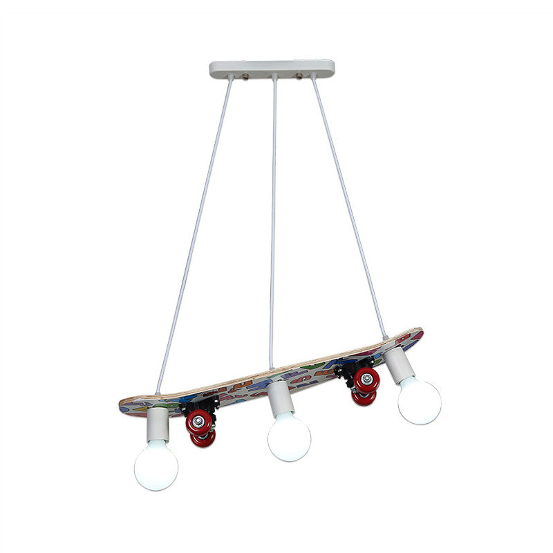 Skateboard Shaped Chandelier Lamp Wood Cartoon 3 Lights Chandelier Lighting Fixture in Red/Blue Clearhalo 'Ceiling Lights' 'Chandeliers' Lighting' options 258858