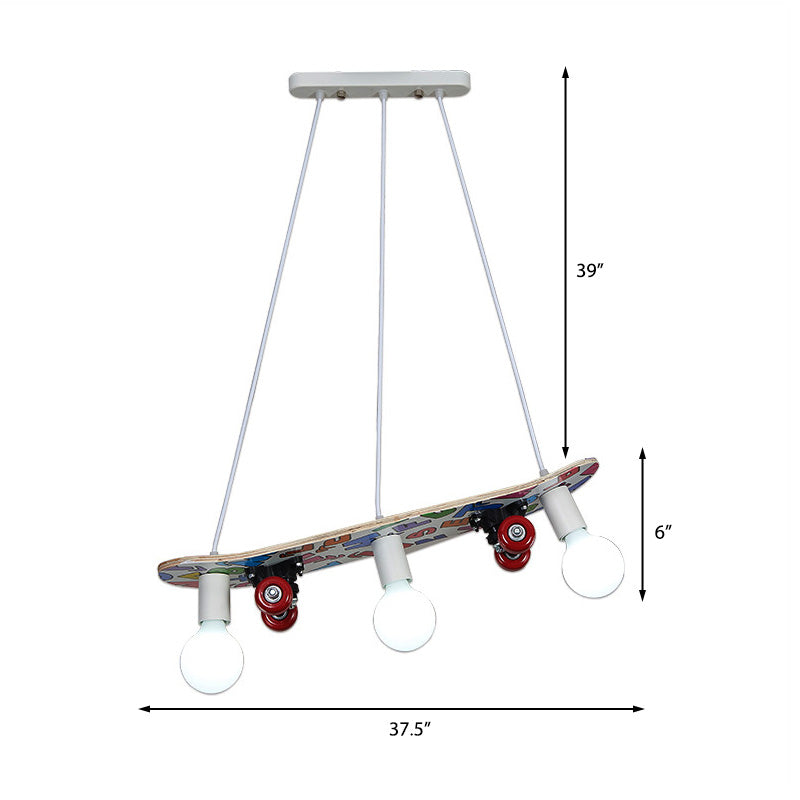 Skateboard Shaped Chandelier Lamp Wood Cartoon 3 Lights Chandelier Lighting Fixture in Red/Blue Clearhalo 'Ceiling Lights' 'Chandeliers' Lighting' options 258859