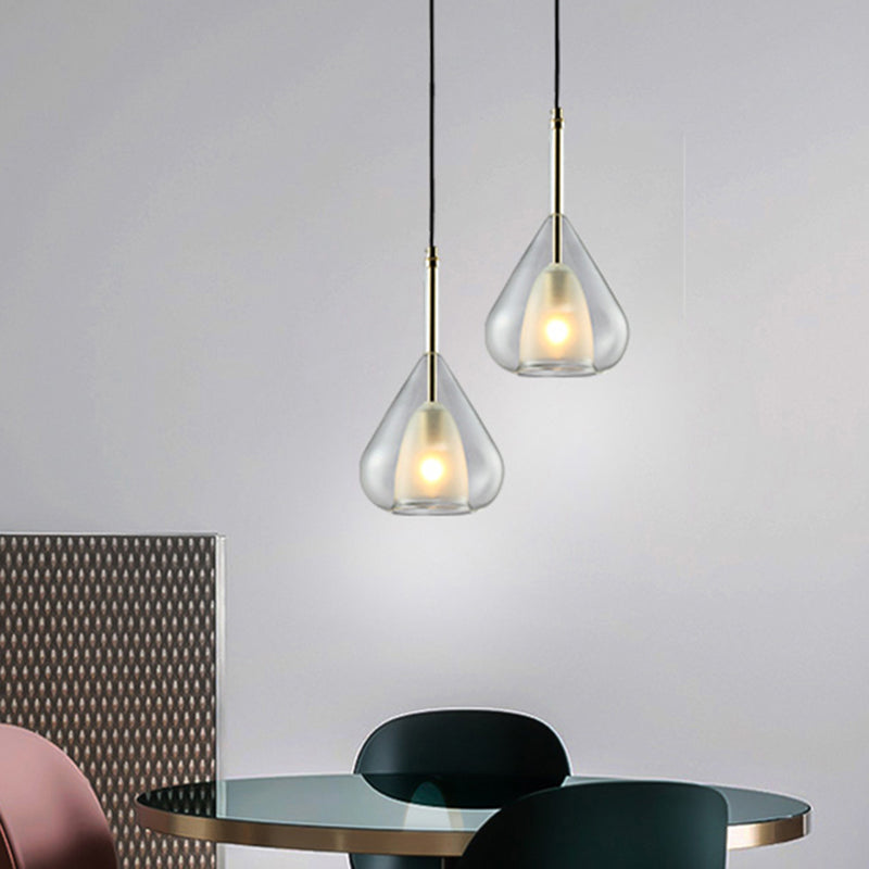 1 Light Teardrop Pendant Lamp Modern Double Glass Hanging Lamp for Living Room Clearhalo 'Ceiling Lights' 'Glass shade' 'Glass' 'Modern Pendants' 'Modern' 'Pendant Lights' 'Pendants' Lighting' 2588612