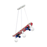 Skateboard Shaped Chandelier Lamp Wood Cartoon 3 Lights Chandelier Lighting Fixture in Red/Blue Clearhalo 'Ceiling Lights' 'Chandeliers' Lighting' options 258861