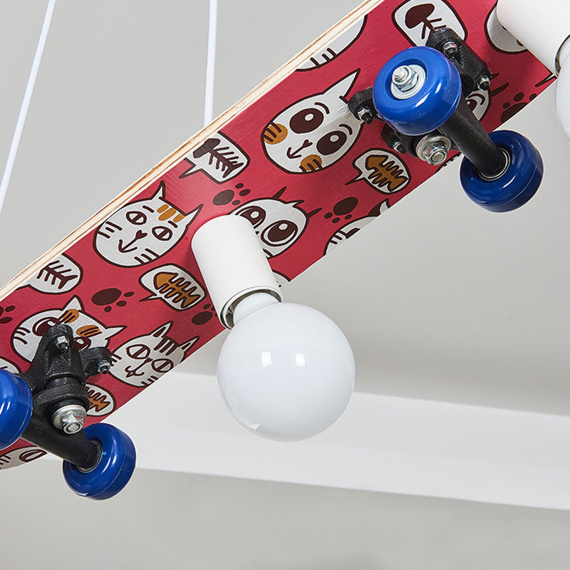 Skateboard Shaped Chandelier Lamp Wood Cartoon 3 Lights Chandelier Lighting Fixture in Red/Blue Clearhalo 'Ceiling Lights' 'Chandeliers' Lighting' options 258862