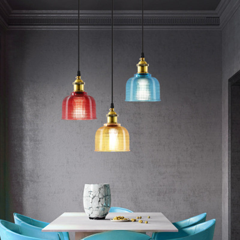 1 Light Bell Pendant Lamp Vintage Industrial Ribbed Glass Hanging Lamp for Dining Room Table Clearhalo 'Ceiling Lights' 'Glass shade' 'Glass' 'Industrial Pendants' 'Industrial' 'Middle Century Pendants' 'Pendant Lights' 'Pendants' 'Tiffany' Lighting' 2588637