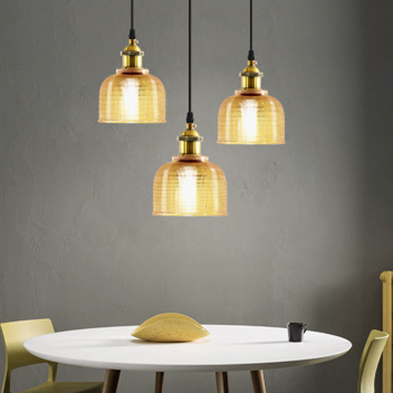 1 Light Bell Pendant Lamp Vintage Industrial Ribbed Glass Hanging Lamp for Dining Room Table Clearhalo 'Ceiling Lights' 'Glass shade' 'Glass' 'Industrial Pendants' 'Industrial' 'Middle Century Pendants' 'Pendant Lights' 'Pendants' 'Tiffany' Lighting' 2588638