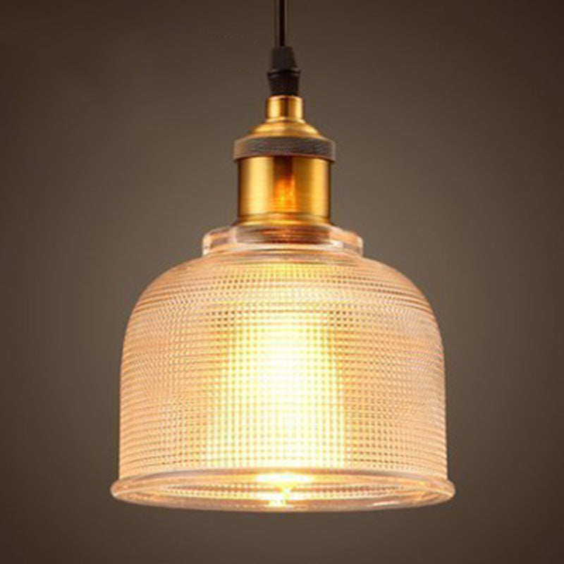 1 Light Bell Pendant Lamp Vintage Industrial Ribbed Glass Hanging Lamp for Dining Room Table Clearhalo 'Ceiling Lights' 'Glass shade' 'Glass' 'Industrial Pendants' 'Industrial' 'Middle Century Pendants' 'Pendant Lights' 'Pendants' 'Tiffany' Lighting' 2588639