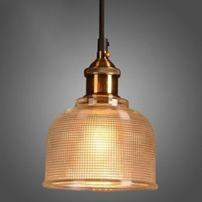 1 Light Bell Pendant Lamp Vintage Industrial Ribbed Glass Hanging Lamp for Dining Room Table Amber Clearhalo 'Ceiling Lights' 'Glass shade' 'Glass' 'Industrial Pendants' 'Industrial' 'Middle Century Pendants' 'Pendant Lights' 'Pendants' 'Tiffany' Lighting' 2588643
