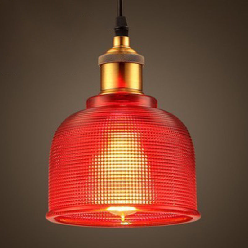 1 Light Bell Pendant Lamp Vintage Industrial Ribbed Glass Hanging Lamp for Dining Room Table Red Clearhalo 'Ceiling Lights' 'Glass shade' 'Glass' 'Industrial Pendants' 'Industrial' 'Middle Century Pendants' 'Pendant Lights' 'Pendants' 'Tiffany' Lighting' 2588645