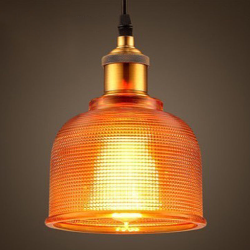 1 Light Bell Pendant Lamp Vintage Industrial Ribbed Glass Hanging Lamp for Dining Room Table Orange Clearhalo 'Ceiling Lights' 'Glass shade' 'Glass' 'Industrial Pendants' 'Industrial' 'Middle Century Pendants' 'Pendant Lights' 'Pendants' 'Tiffany' Lighting' 2588646