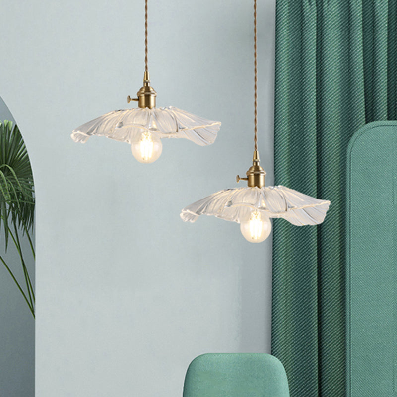 Flower Shape Shade Ceiling Pendant Lamp Vintage Industrial Clear Glass Hanging Light Clearhalo 'Ceiling Lights' 'Glass shade' 'Glass' 'Industrial Pendants' 'Industrial' 'Middle Century Pendants' 'Pendant Lights' 'Pendants' 'Tiffany' Lighting' 2588652