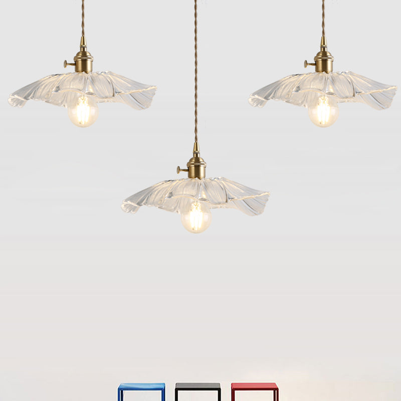 Flower Shape Shade Ceiling Pendant Lamp Vintage Industrial Clear Glass Hanging Light Clearhalo 'Ceiling Lights' 'Glass shade' 'Glass' 'Industrial Pendants' 'Industrial' 'Middle Century Pendants' 'Pendant Lights' 'Pendants' 'Tiffany' Lighting' 2588655